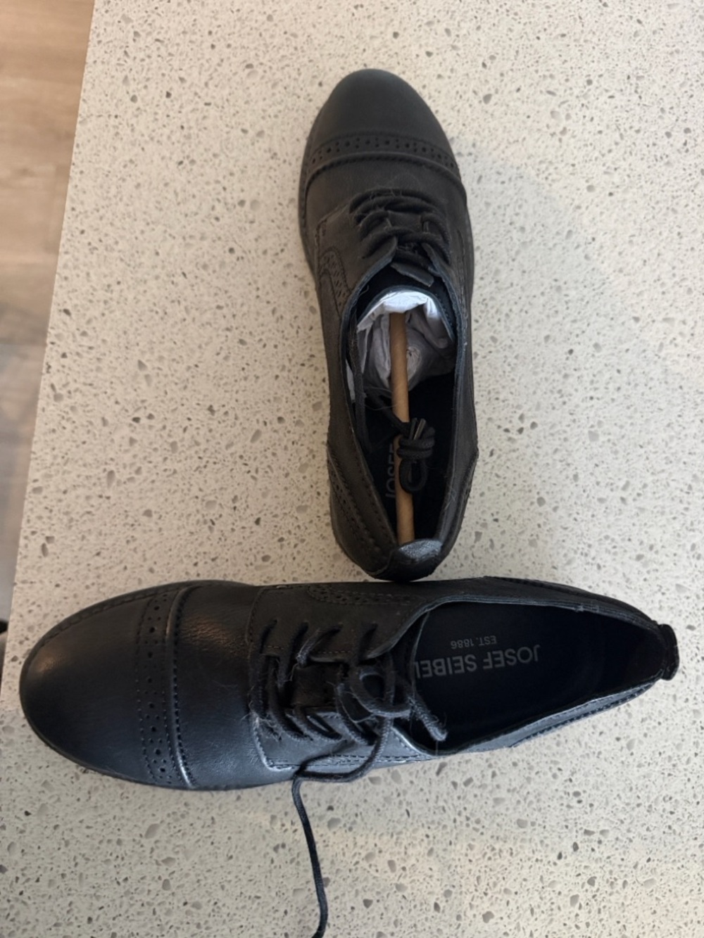 Josef Seibel Black Leather Lace-Up Derby with Brogue Detailing